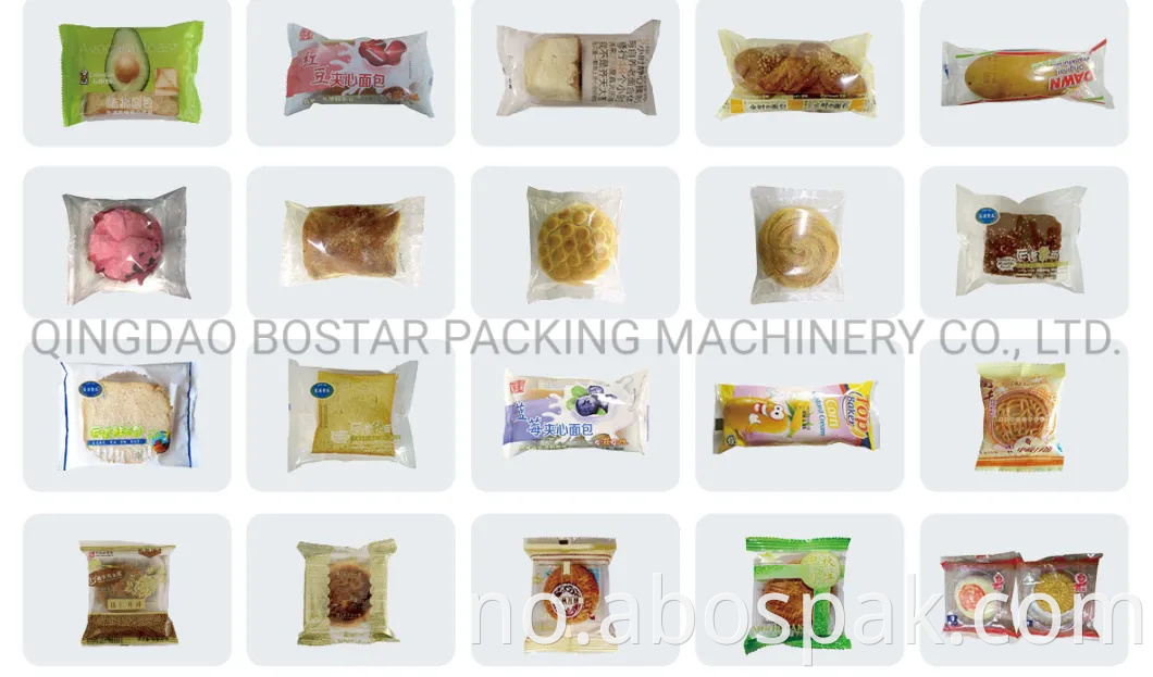 Automatisk horisontal pakkemaskin Putepakke Brødkjeksemballasje med gassnitrogen for kake/wafer/kjeks/boller/muffins/brød/bakeriprodukter